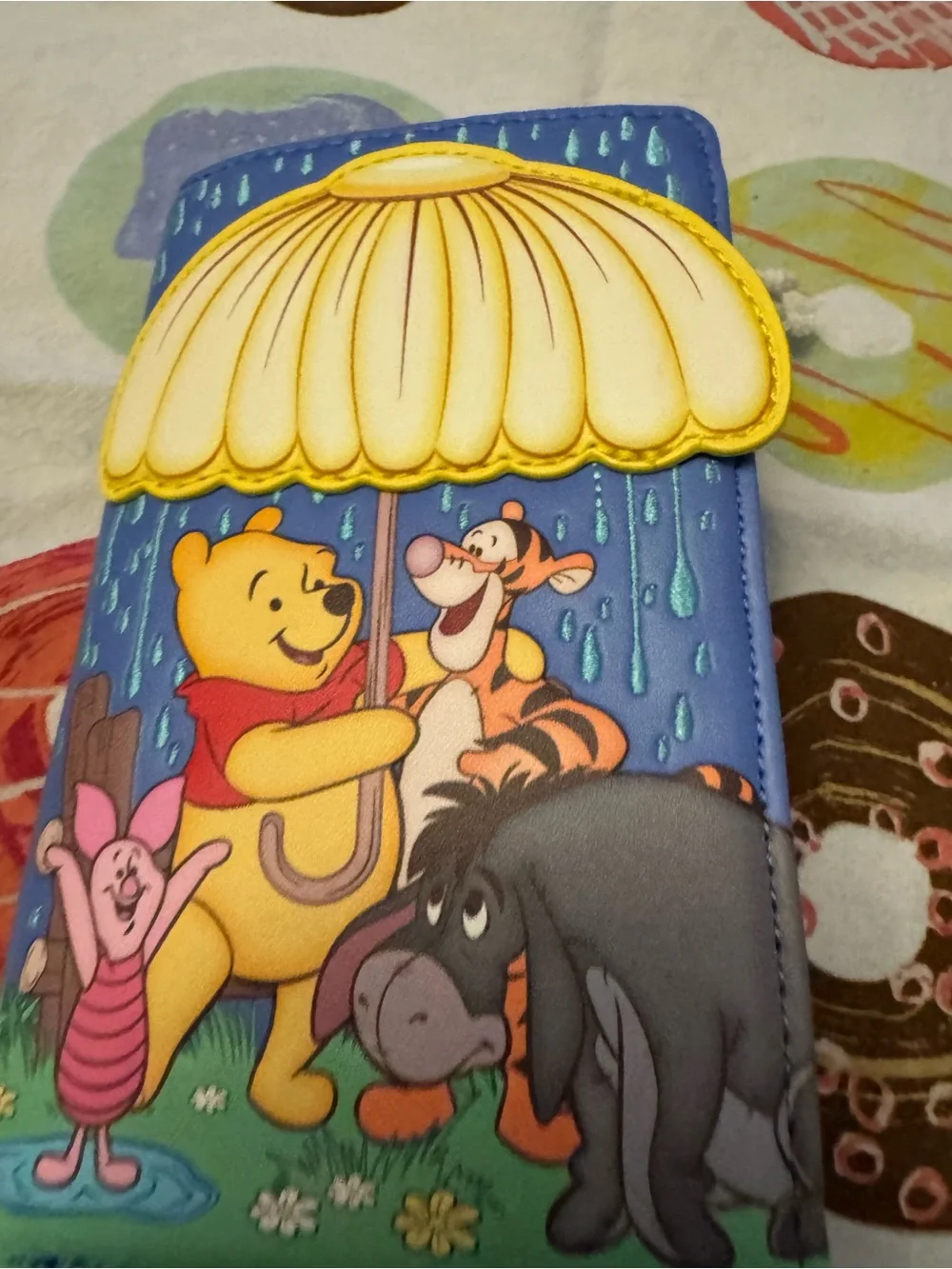 Disney Winnie the Pooh Blue Yellow Umbrella Kids Passport Wallet